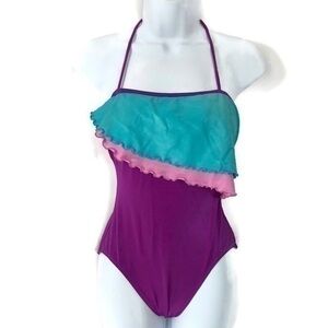 Vintage Colorblock Halter One Piece Swimsuit